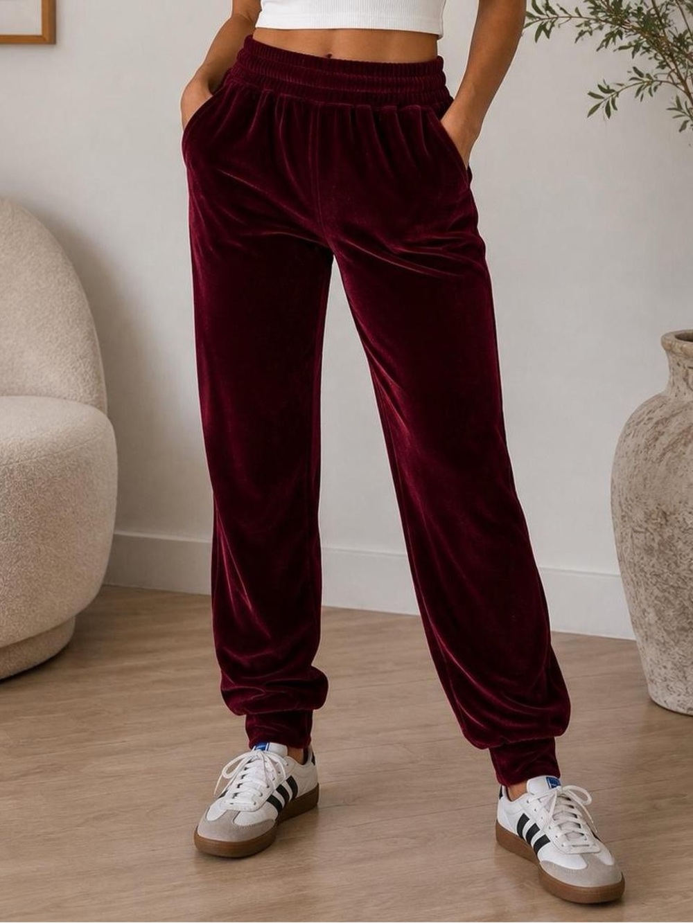 Fabletics Berry Red Velvet Wide-Leg Pants XS